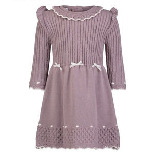 Blueberi Boulevard Crochet Trim Sweater Dress Girl's Size 3T Dusty Lilac Purple